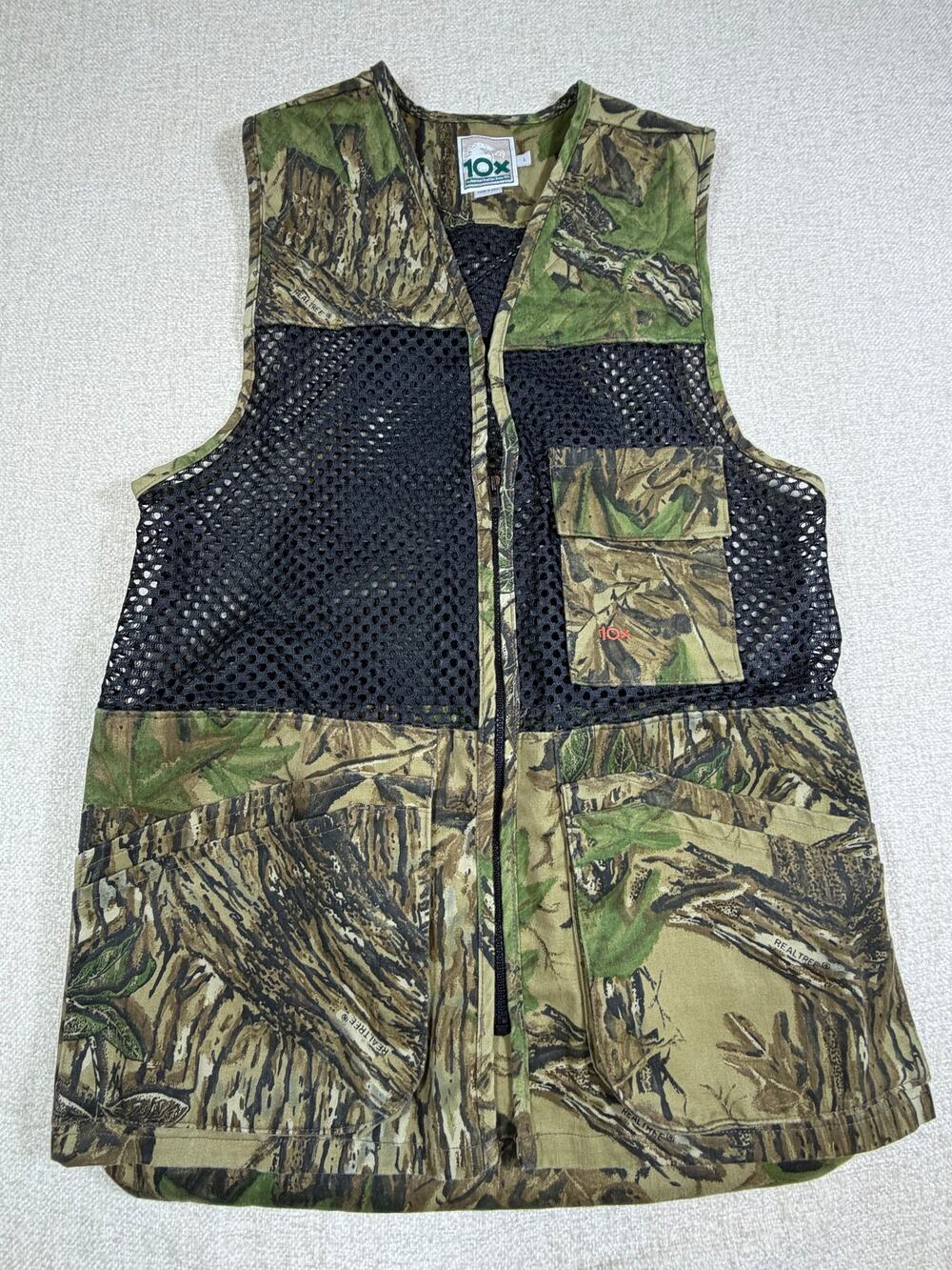 10X Mens Large Green Camo Hunting Vest Zip Front Shooting Outdoor Gear Field Pro